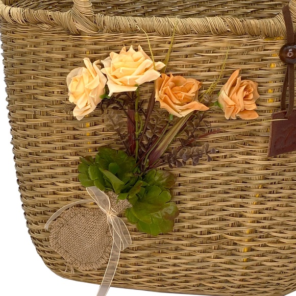 Handcrafted Tote Bag | Esparto Raffia Palm with Satin Bouquet | Handmade New - Picture 6 of 6
